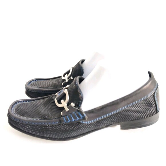 Donald J Pliner Leather Sole Nylon Loafers Black Royal Blue Mens 7M Italy Dacio - Picture 4 of 13